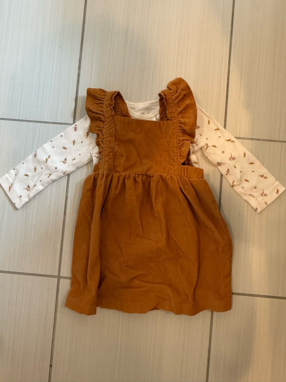 Carter’s 12M Corduroy Jumper Dress Set Rust Floral Onesie Baby Girl